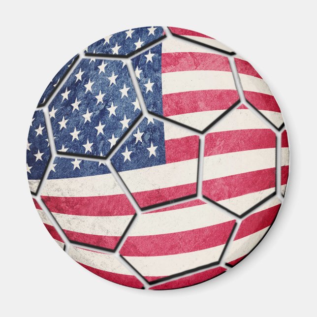 Proud American USA Flag Soccer Ball Magnet (Front)
