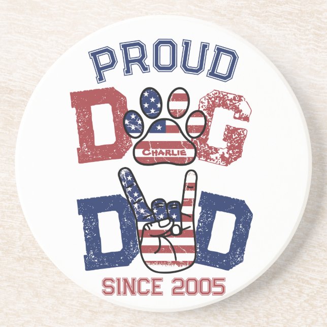 Proud American USA Pet Dog Dad Lover US Flag Coaster (Front)