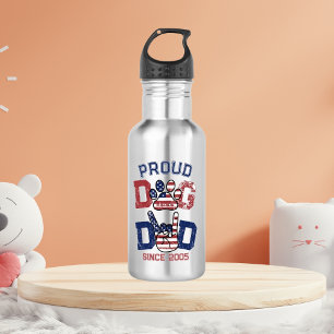 Proud American USA Pet Dog Dad Lover US Flag Stainless Steel Water Bottle