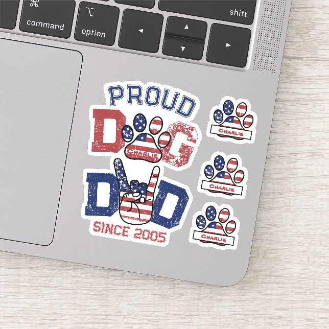 Proud American USA Pet Dog Dad Lover US Flag Sticker (Detail)