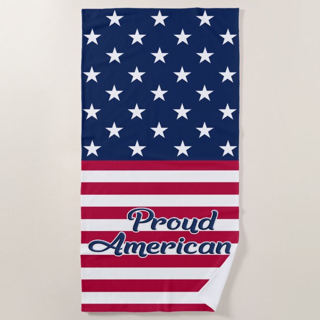Proud American USA stars & stripes flag patriotic Beach Towel (Front)