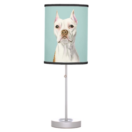 Proud and Tall White Pit Bull Dog Portrait Table Lamp