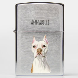"Proud and Tall" White Pit Bull Dog Portrait Zippo Lighter