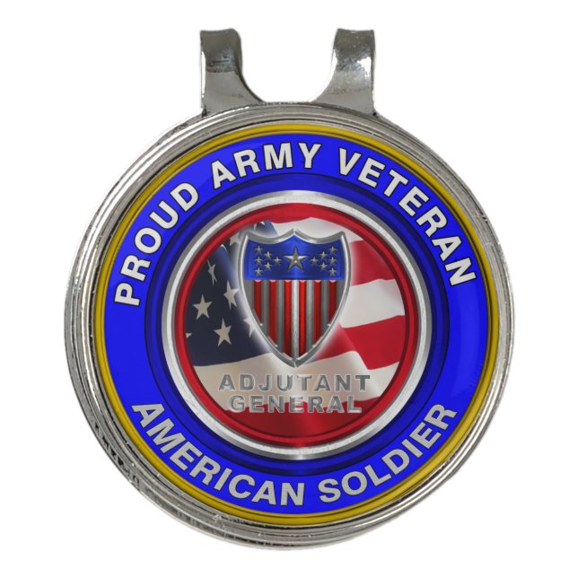 Proud Army Adjutant General Veteran Golf Hat Clip (Front)