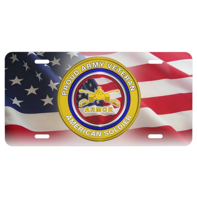 Proud Army Armor Veteran USA Flag License Plate (Front)