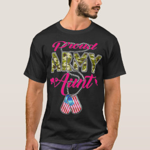 Proud Army Aunt Camo US Flag Dog Tags Pride Milita T-Shirt