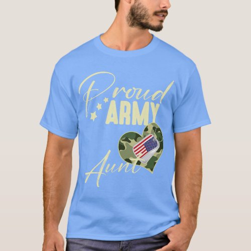 Proud Army AUNT Camoue Dog Tag USA American Flag g T_Shirt