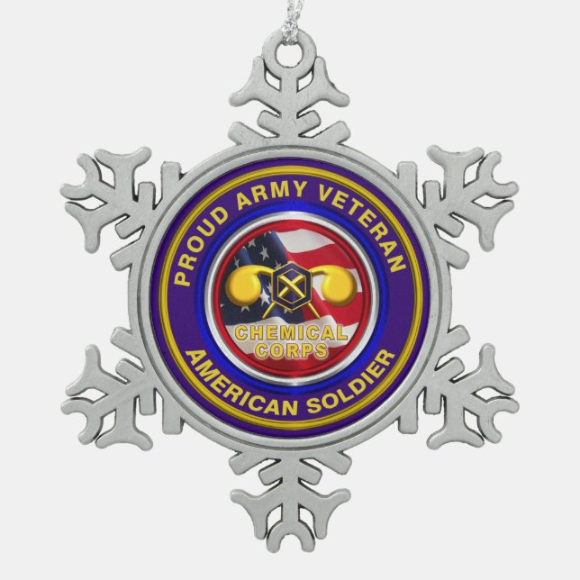 Proud Army Chemical Corps Veteran Keepsake Snowflake Pewter Christmas Ornament (Front)