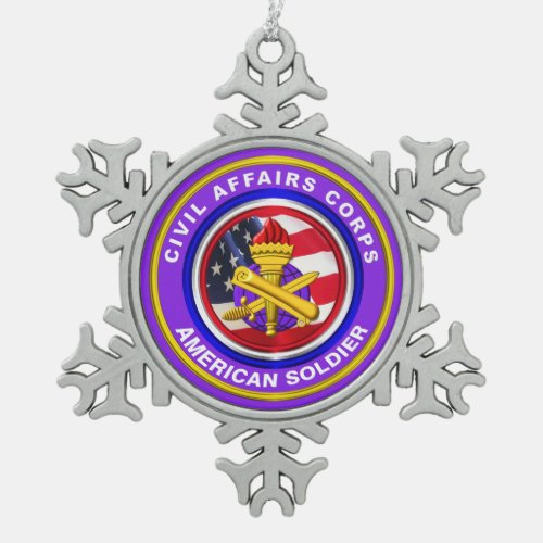 Proud Army Civil Affairs Veteran Snowflake Pewter Christmas Ornament