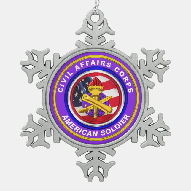 Proud Army Civil Affairs Veteran Snowflake Pewter Christmas Ornament (Front)