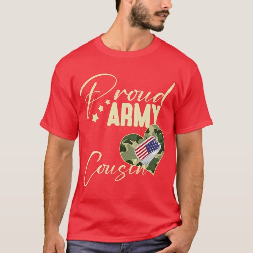 Proud Army COUSIN Camoue Dog Tag USA American Flag T_Shirt