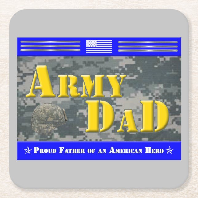 Proud Army Dad of a Soldier Square Paper Coaster (Front)