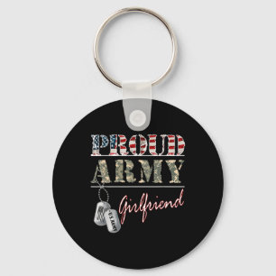 Proud Army Girlfriend American Flag Veteran Milita Keychain