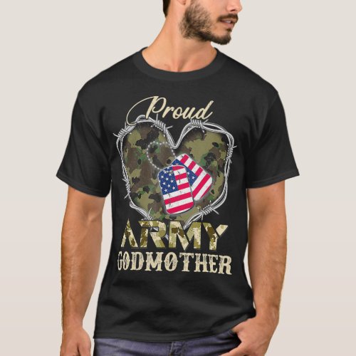 Proud Army Godmother With Heart American Flag For  T_Shirt