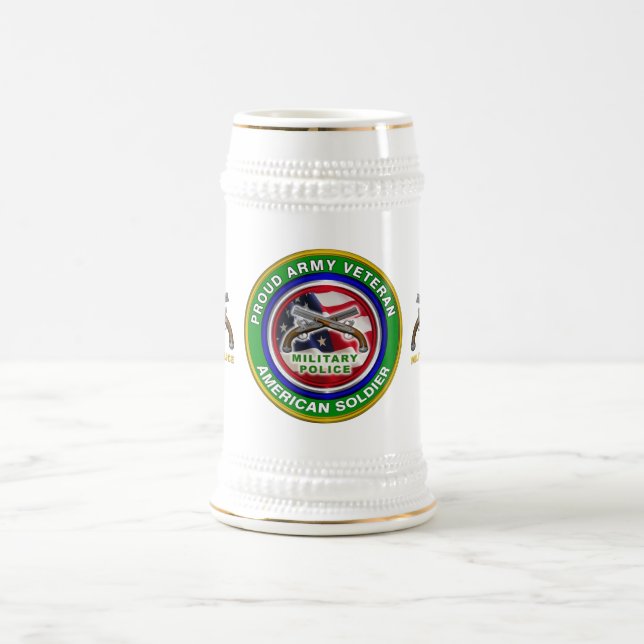 Proud Army Military Police Corps Veteran Beer Stein (Center)
