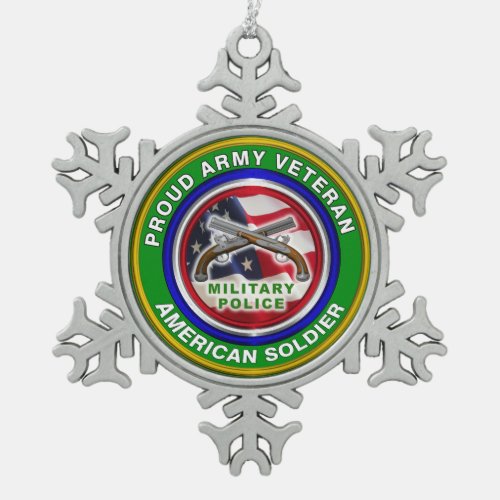 Proud Army Military Police Corps Veteran Snowflake Pewter Christmas Ornament