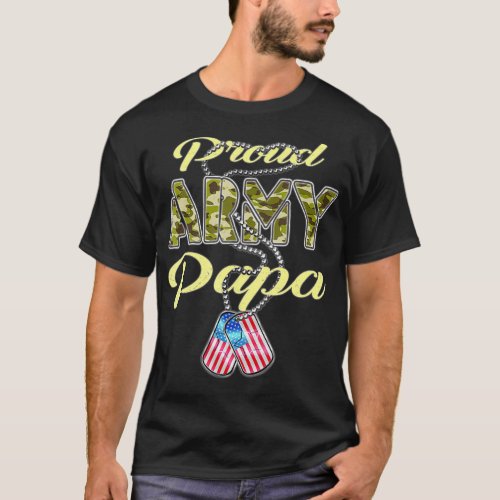 Proud Army Papa US Flag Camo Dog Tags Pride T_Shirt