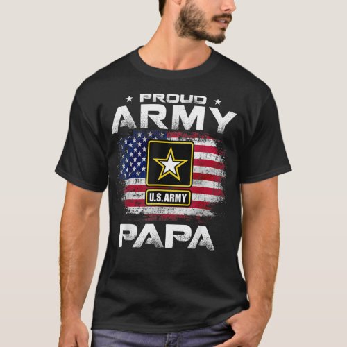 Proud Army Papa With American Flag For Veteran Gif T_Shirt