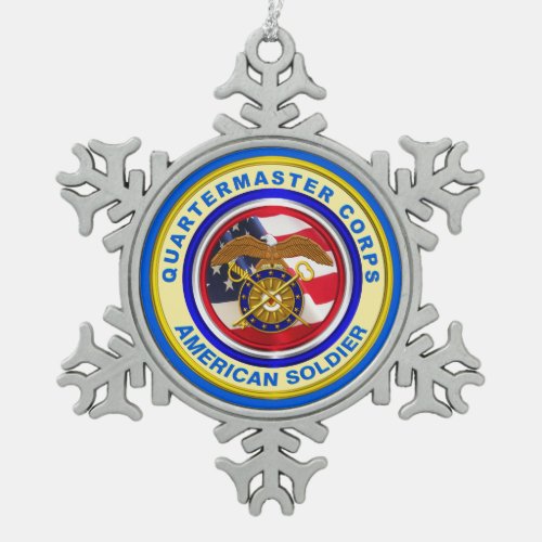 Proud Army Quartermaster Corps Veteran Snowflake Pewter Christmas Ornament