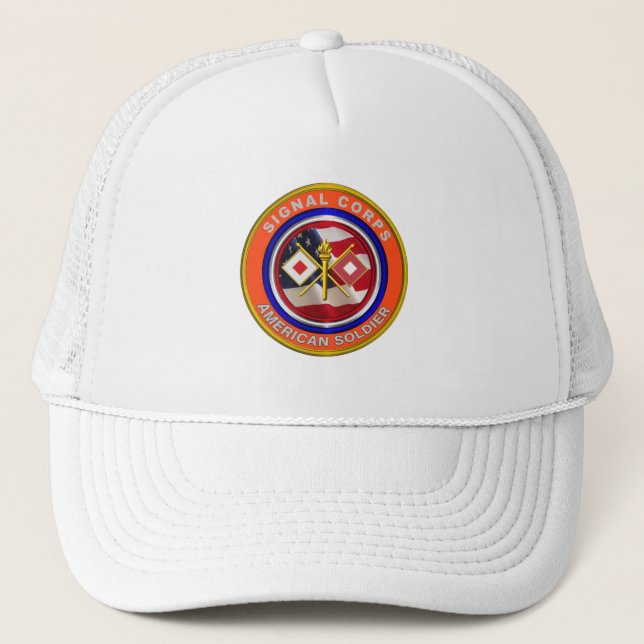 Proud Army Signal Corps Veteran Trucker Hat (Front)