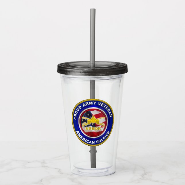 Proud Army Veteran Armor Soldier Acrylic Tumbler (Front)