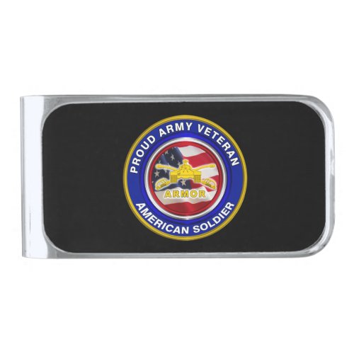 Proud Army Veteran Armor Soldier Silver Finish Money Clip