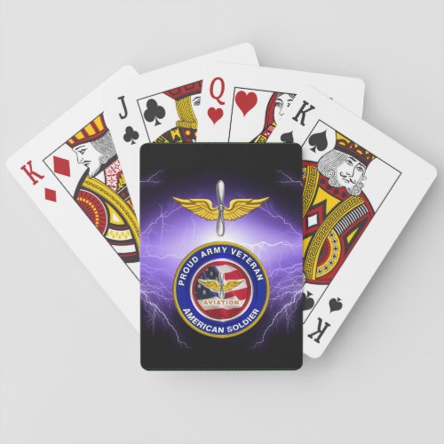 Proud Army Veteran Aviation Black Lightning Playing Cards