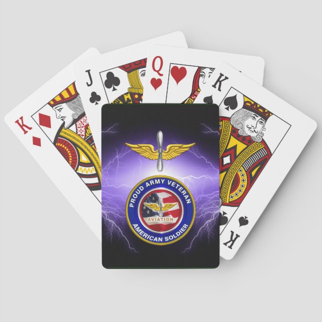 Proud Army Veteran Aviation Black Lightning Poker Cards (Back)