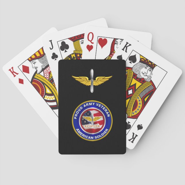 Proud Army Veteran Aviation Black Poker Cards (Back)