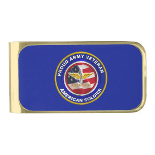 Proud Army Veteran Aviation Colors Gold Finish Money Clip
