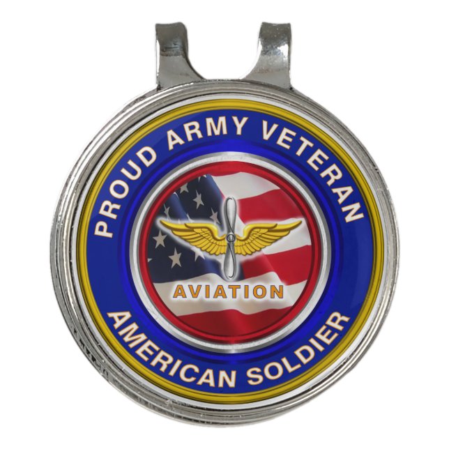 Proud Army Veteran Aviation Golf Hat Clip (Front)