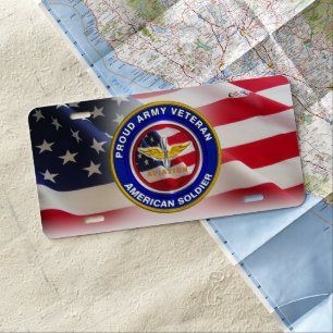 Proud Army Veteran Aviation USA Flag License Plate