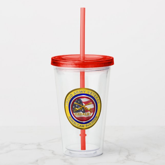 Proud Army Veteran Cavalry Soldier Acrylic Tumbler (Front)