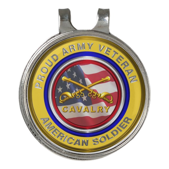 Proud Army Veteran Cavalry Soldier Golf Hat Clip (Front)