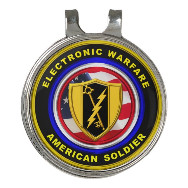 Proud Army Veteran Electronic Warfare Golf Hat Clip (Front)