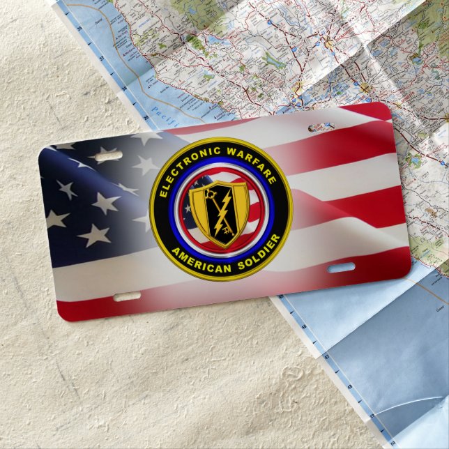 Proud Army Veteran Electronic Warfare License Plate (In Situ)