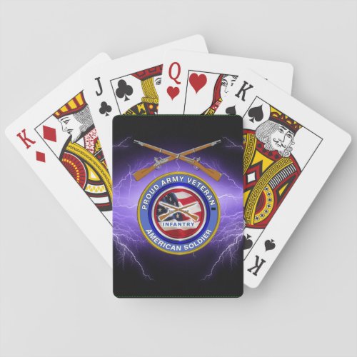 Proud Army Veteran Infantry Black Lightning Playing Cards