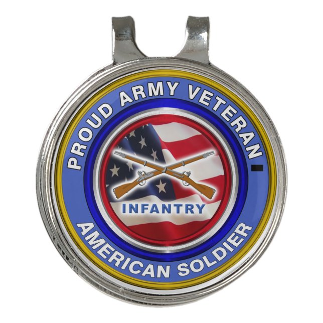 Proud Army Veteran Infantry Soldier Golf Hat Clip (Front)