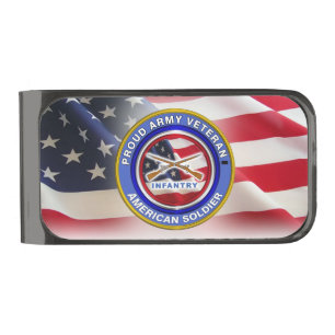 Proud Army Veteran Infantry Soldier Gunmetal Finish Money Clip