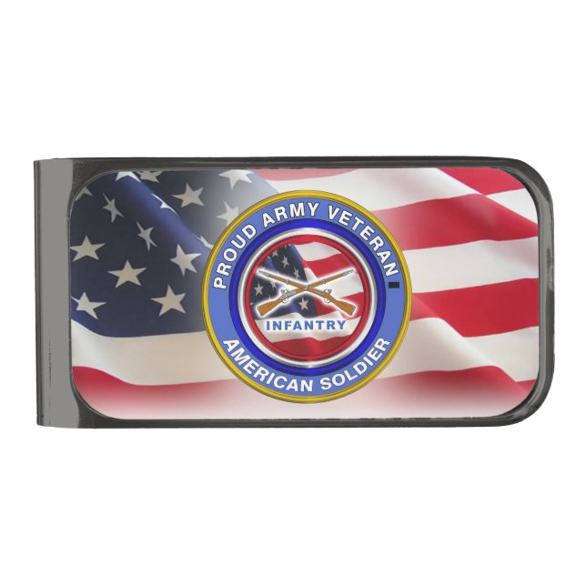 Proud Army Veteran Infantry Soldier Gunmetal Finish Money Clip (Front)