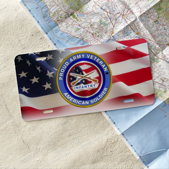 Proud Army Veteran Infantry Soldier License Plate (In Situ)
