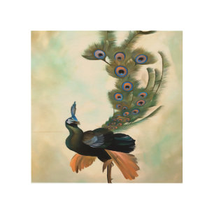 Proud As A Peacock Colorful Courtship Display Wood Wall Art