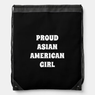 Proud Asian American Girl, black white Drawstring  Bag