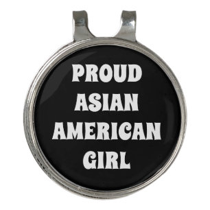 Proud Asian American Girl, black white Golf Hat Cl Golf Hat Clip
