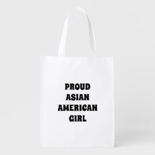 Proud Asian American Girl, black white Grocery Bag