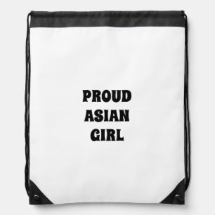 Proud Asian Girl, black white Drawstring Bag