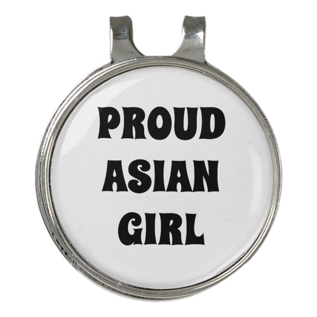 Proud Asian Girl, black white Golf Hat Clip (Front)