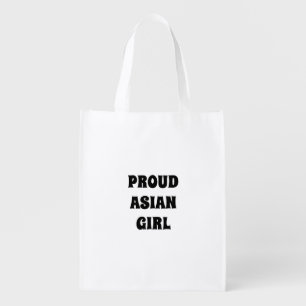 Proud Asian Girl, black white Grocery Bag