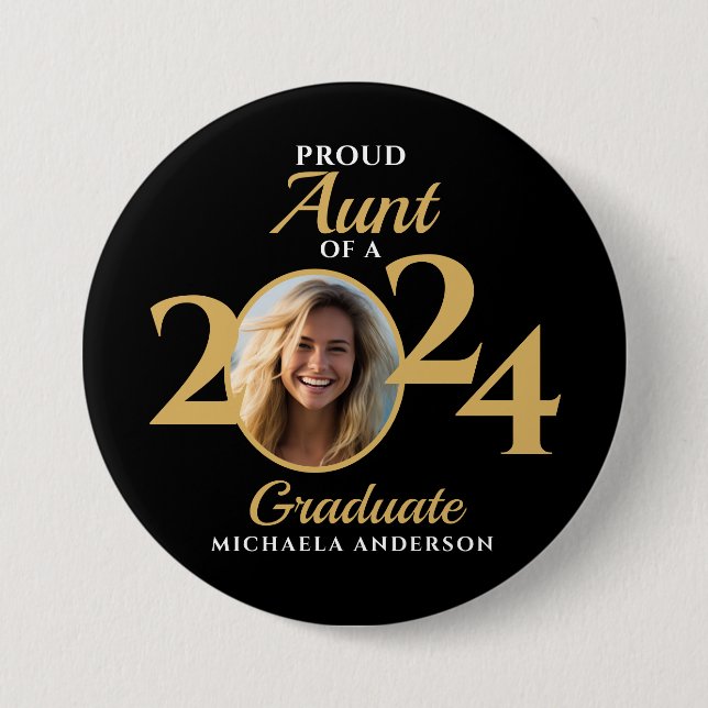 Proud Aunt of a 2024 Graduate Photo & Name Button (Front)