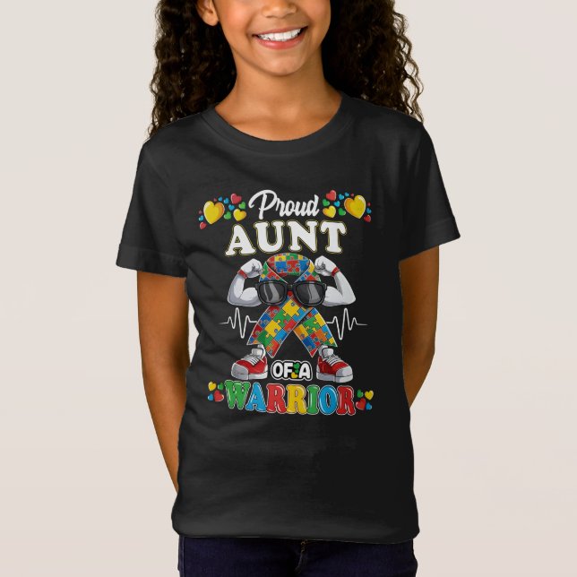 Proud Aunt of a Warrior Autism Awareness Puzzle T-Shirt (Front)